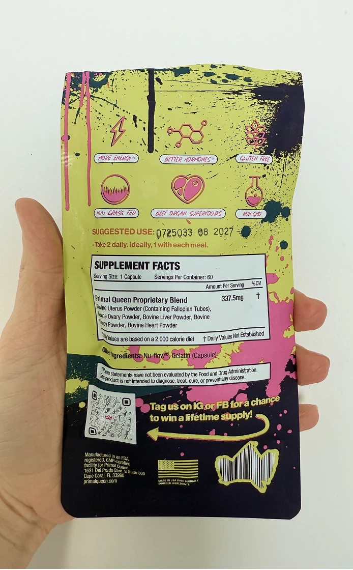 Primal Queen bottle, back label