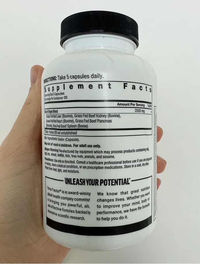 Force Factor bottle, back label